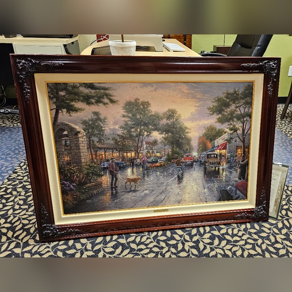 STUNNING THOMAS KINKADE CARMEL SUNSET on the ocean painting - Picture 2 of 16